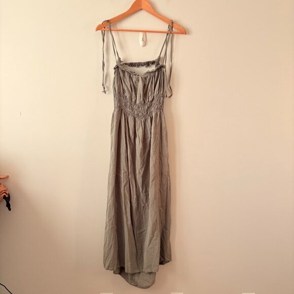 Zara Open Elastic Ruffle Back Spaghetti Strap Midi Dress Green Size Large - Picture 3 of 6